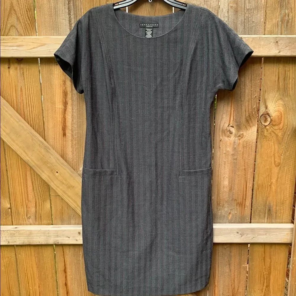 Apostrophe Gray Ribbed Sheath Midi Dress